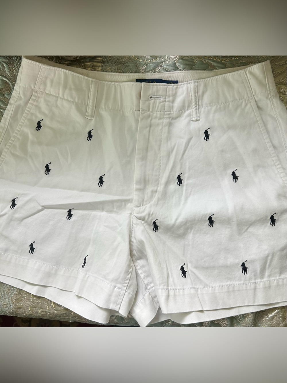 Polo Ralph Lauren White Shorts with Navy Embroidered Polo Logos new without tags